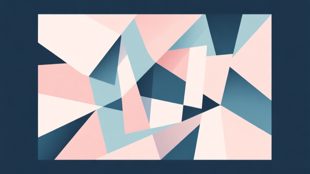 Abstract geometric composition with overlapping shapes representing confusion and misalignment, soft pastel colors, modern minimal style, professional business concept illustration high quality illustration, detailed, 16:9