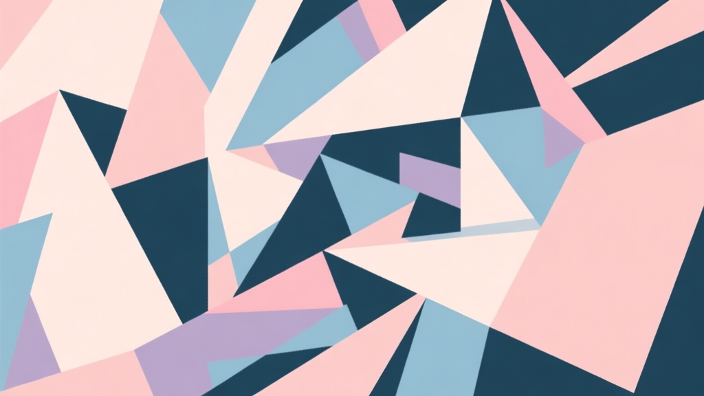 Abstract geometric composition with overlapping shapes representing chaos and order, soft pastel colors, modern minimal style, professional gaming concept illustration high quality illustration, detailed, 16:9