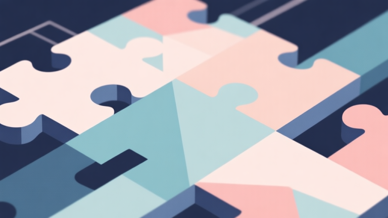 自动生成图片: Abstract geometric composition with overlapping shapes representing puzzle pieces, soft pastel colors, modern minimal style, professional game strategy concept illustration high quality illustration, detailed, 16:9