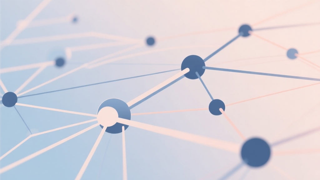 Abstract network nodes connected by lines, soft color scheme, clean minimal illustration, modern digital concept high quality illustration, detailed, 16:9