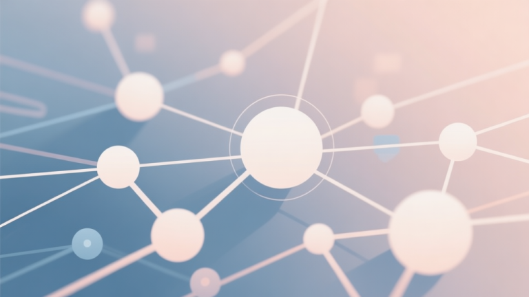 自动生成图片: Abstract network nodes connected by lines, soft color scheme, clean minimal illustration, modern digital concept of strategic dominance high quality illustration, detailed, 16:9