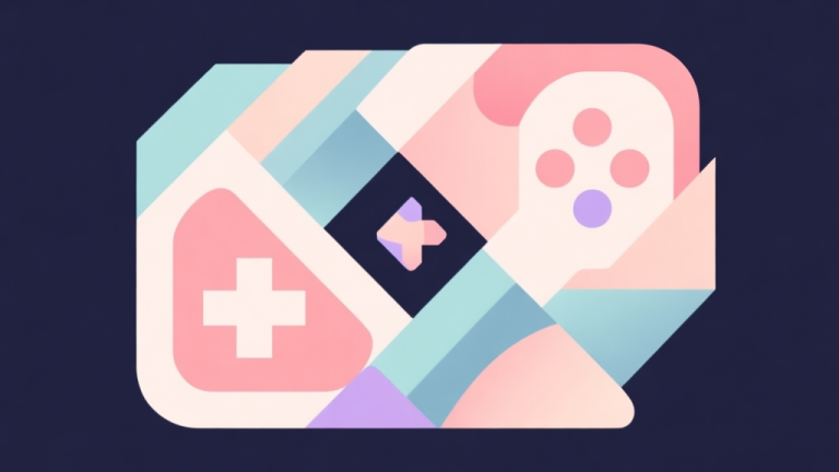 自动生成图片: Abstract geometric composition with overlapping shapes representing game elements, soft pastel colors, modern minimal style, professional gaming concept illustration high quality illustration, detailed, 16:9