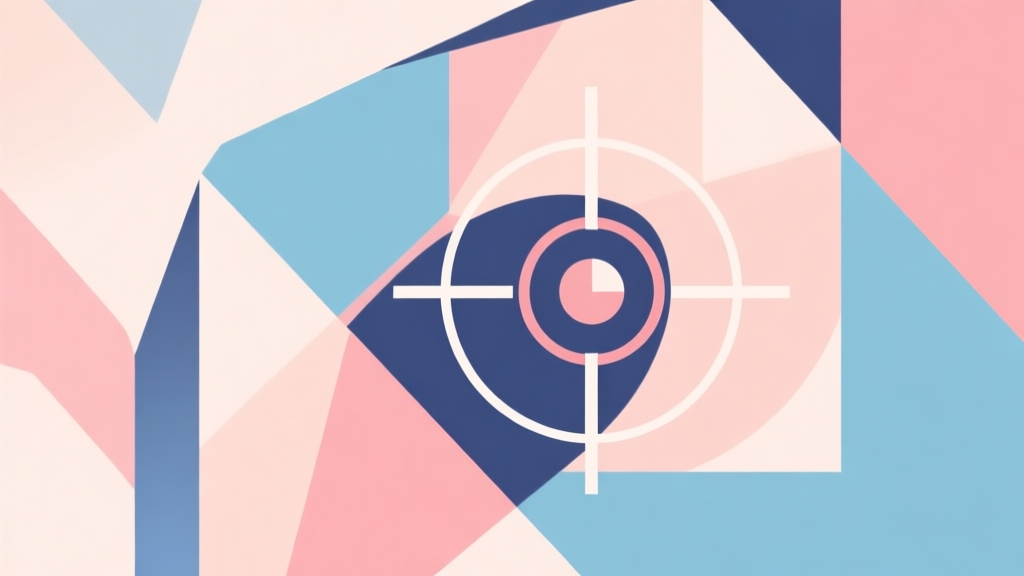 Abstract geometric composition with overlapping shapes representing aim, accuracy, and crosshair, soft pastel colors, modern minimal style, professional gaming concept illustration high quality illustration, detailed, 16:9