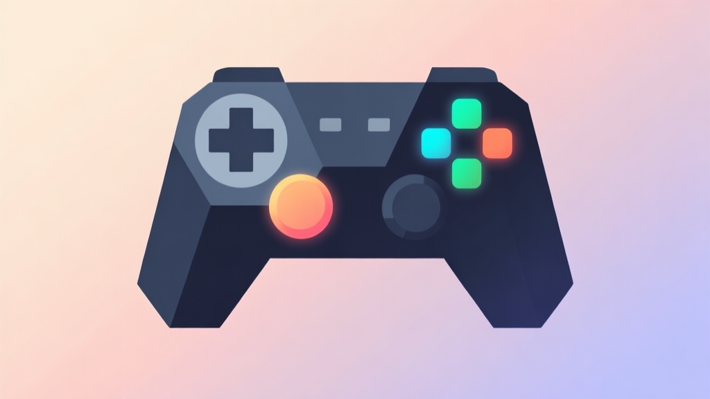 Simple geometric game controller with only two highlighted buttons, one on left and one on right, against a soft gradient background, clean minimalist illustration, flat design style high quality illustration, detailed, 16:9