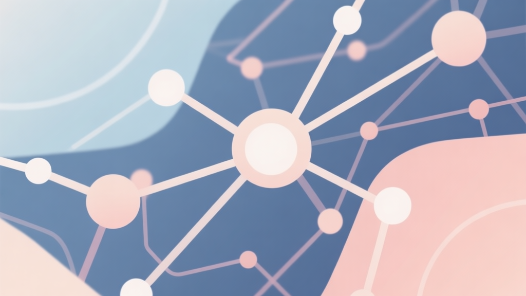 Abstract network nodes connected by lines, soft color scheme, clean minimal illustration, modern digital concept of strategy and efficiency high quality illustration, detailed, 16:9