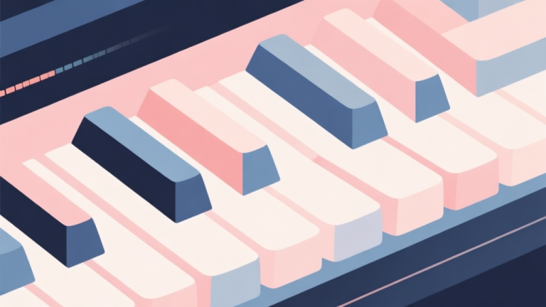 自动生成图片: Abstract geometric composition with overlapping shapes representing keyboard keys, soft pastel colors, modern minimal style, professional typing speed concept illustration high quality illustration, detailed, 16:9