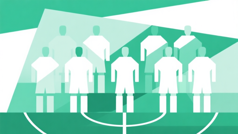 自动生成图片: Abstract geometric composition with overlapping shapes representing a soccer team formation, soft green and white color scheme, modern minimal style, professional sports strategy concept illustration high quality illustration, detailed, 16:9