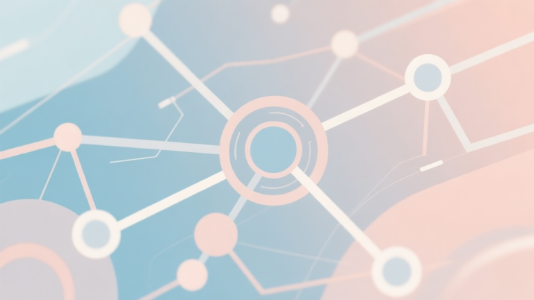 自动生成图片: Abstract network nodes connected by lines, soft color scheme, clean minimal illustration, modern digital concept of strategy and tactics high quality illustration, detailed, 16:9