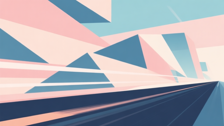 自动生成图片: Abstract geometric composition with overlapping shapes representing speed and stability, soft pastel colors, modern minimal style, professional game concept illustration high quality illustration, detailed, 16:9