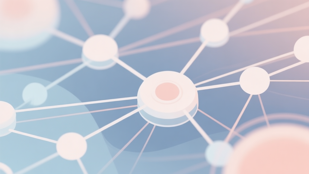 Abstract network nodes connected by lines, soft color scheme, clean minimal illustration, modern digital concept of strategy and connections high quality illustration, detailed, 16:9