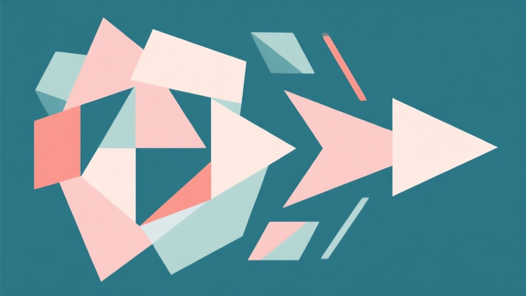 Abstract geometric composition with overlapping shapes in team colors, some shapes clustered defensively, others arranged in an attacking arrow, soft pastel colors, modern minimal style, professional strategy concept illustration high quality illustration, detailed, 16:9