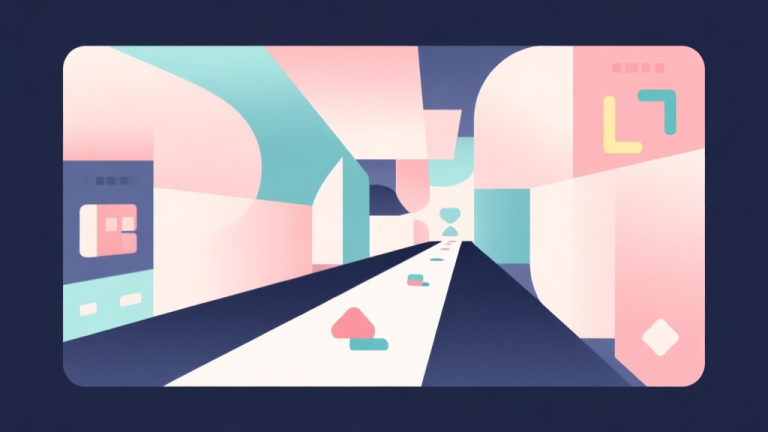 自动生成图片: Abstract geometric composition with overlapping shapes in soft pastel colors, representing game elements and a clear path, modern minimal style, professional guide concept illustration high quality illustration, detailed, 16:9