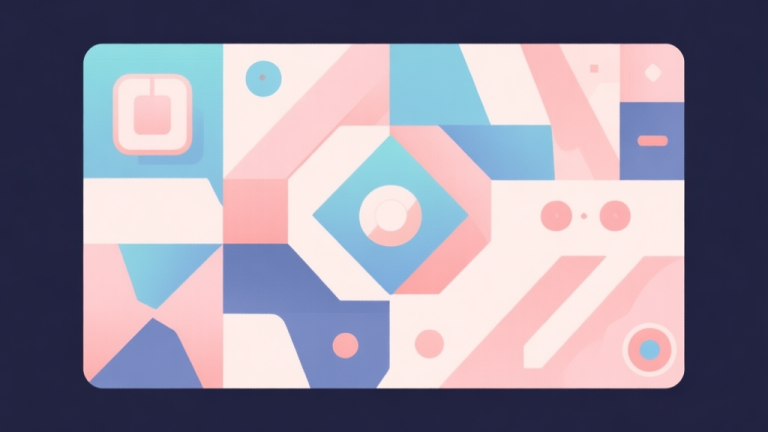 自动生成图片: Abstract geometric composition with overlapping shapes representing game mechanics, soft pastel colors, modern minimal style, professional game design concept illustration high quality illustration, detailed, 16:9