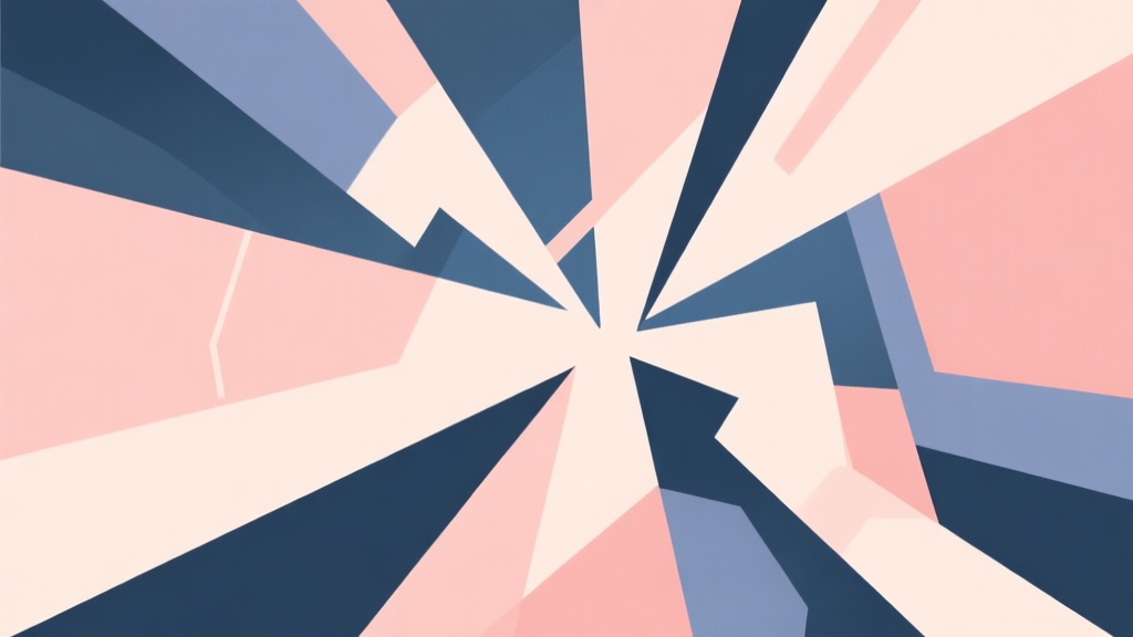 Abstract geometric composition with overlapping shapes representing conflict and strategy, soft pastel colors, modern minimal style, professional game concept illustration high quality illustration, detailed, 16:9