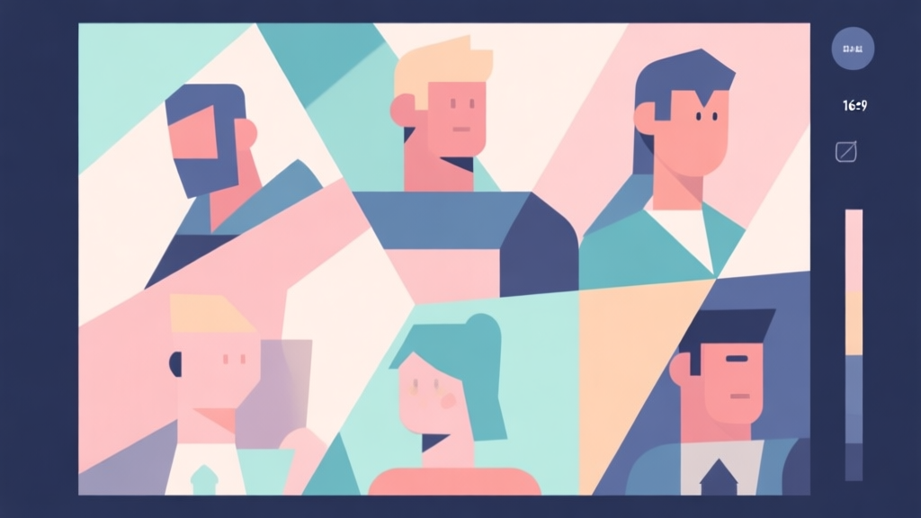 Abstract geometric composition with overlapping shapes representing different character types, soft pastel colors, modern minimal style, professional game analysis concept illustration high quality illustration, detailed, 16:9