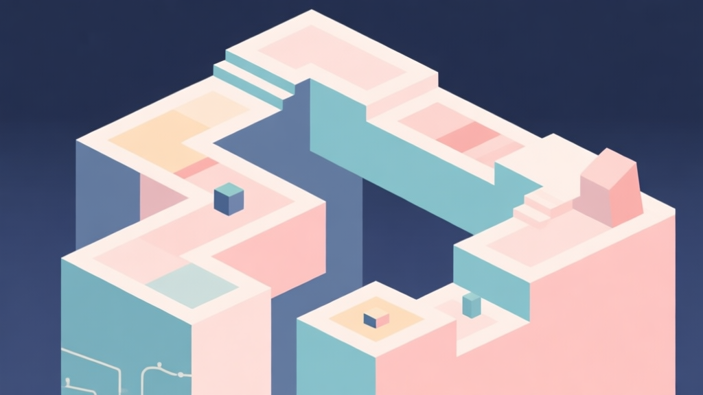Abstract geometric composition with overlapping shapes representing game levels, soft pastel colors, modern minimal style, professional difficulty analysis concept illustration high quality illustration, detailed, 16:9