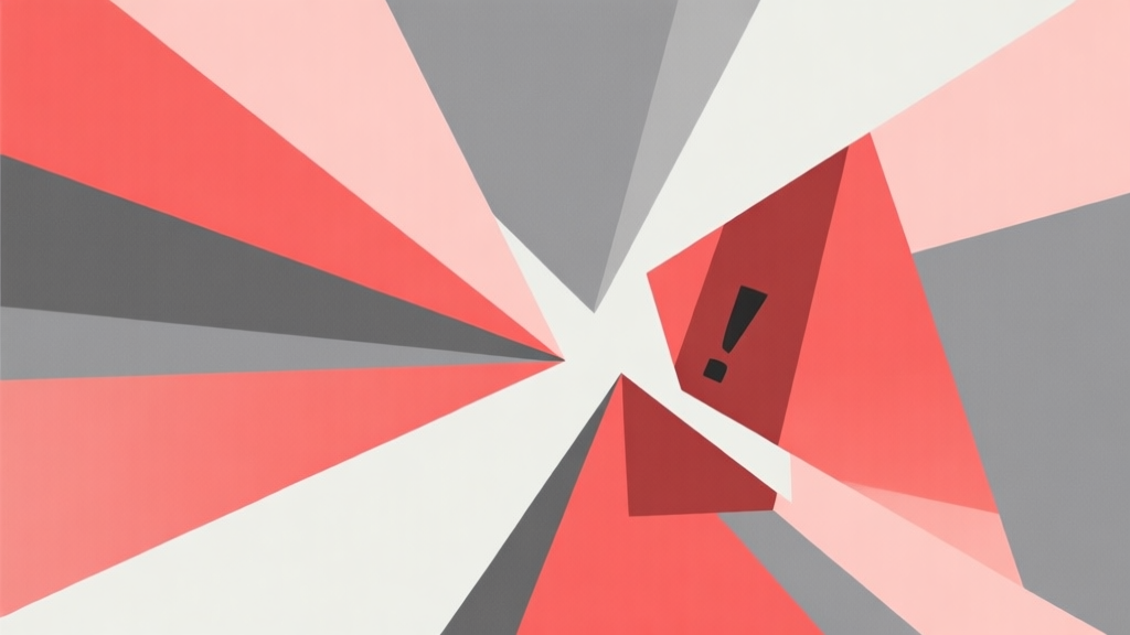 Abstract geometric composition with overlapping shapes in red and grey, soft pastel colors, modern minimal style, professional concept illustration of conflict or error high quality illustration, detailed, 16:9