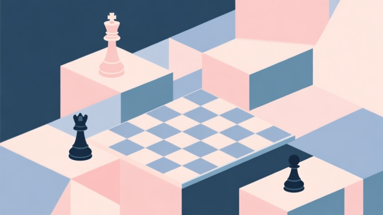 自动生成图片: Abstract geometric composition with overlapping shapes representing different chess platforms, soft pastel colors, modern minimal style, professional comparison concept illustration high quality illustration, detailed, 16:9