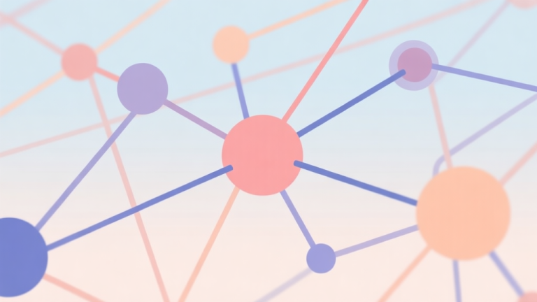 自动生成图片: Abstract network nodes connected by lines, soft color scheme, clean minimal illustration, modern digital concept representing meme virality and community connections high quality illustration, detailed, 16:9