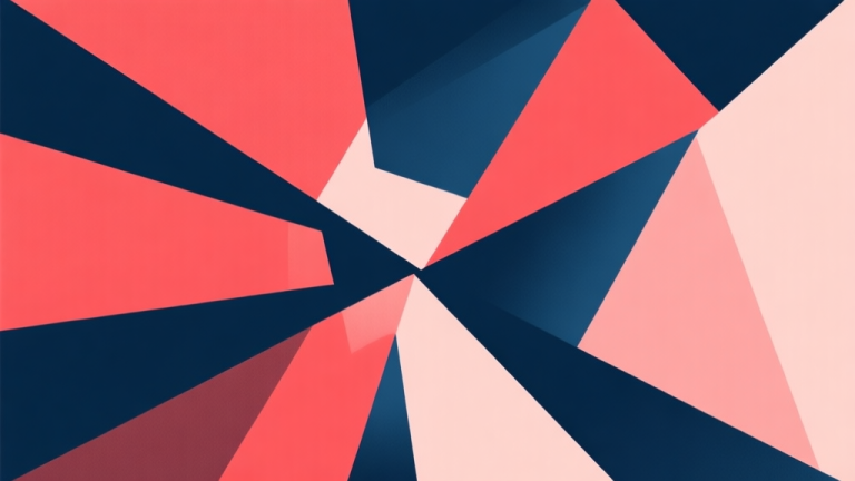 自动生成图片: Abstract geometric composition with overlapping shapes in red and dark blue, soft pastel colors, modern minimal style, professional concept illustration of disruption or error high quality illustration, detailed, 16:9