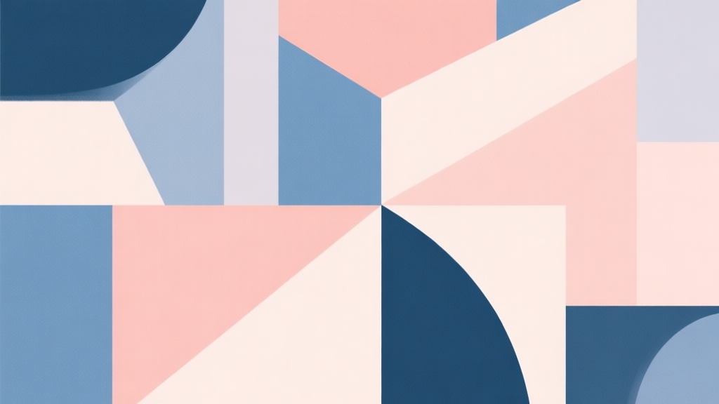 Abstract geometric composition with overlapping shapes, soft pastel colors, modern minimal style, professional business concept illustration high quality illustration, detailed, 16:9