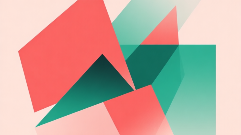 自动生成图片: Abstract geometric composition with overlapping shapes in red and green, soft pastel background, modern minimal style, professional concept of error and solution high quality illustration, detailed, 16:9