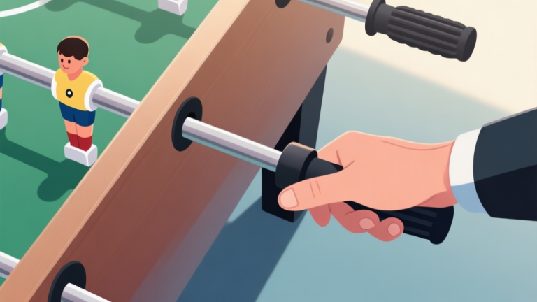 自动生成图片: A top-down view of a beginner's hand incorrectly gripping a foosball table rod next to a professional player's hand demonstrating the correct relaxed grip, side-by-side comparison, soft lighting, diagram-like clarity high quality illustration, detailed, 16:9