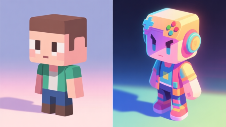 自动生成图片: A side-by-side comparison of a flat, poorly colored game character and a vibrant, professionally colored one, showing clear lighting and shadow, soft pastel color palette, digital art style high quality illustration, detailed, 16:9