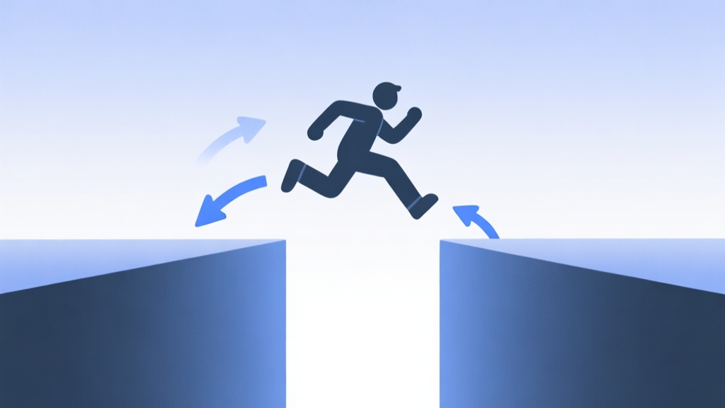 A simple, clean side-view diagram showing a stylized character bouncing between two parallel walls, with soft blue arrows indicating the jump trajectory and a gentle gradient background high quality illustration, detailed, 16:9