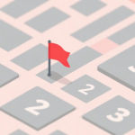 自动生成图片: A minimalist, top-down view of a Minesweeper grid in soft pastel colors, showing numbers 1, 2, and 3 amidst gray squares, with a single red flag placed strategically, flat design style high quality illustration, detailed, 16:9