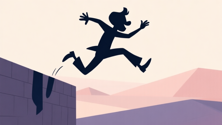 自动生成图片: A stylized silhouette of the Fancy Pants character mid-air, performing a wall jump in a minimalist, soft-colored geometric landscape, evoking a sense of fluid motion and nostalgia high quality illustration, detailed, 16:9